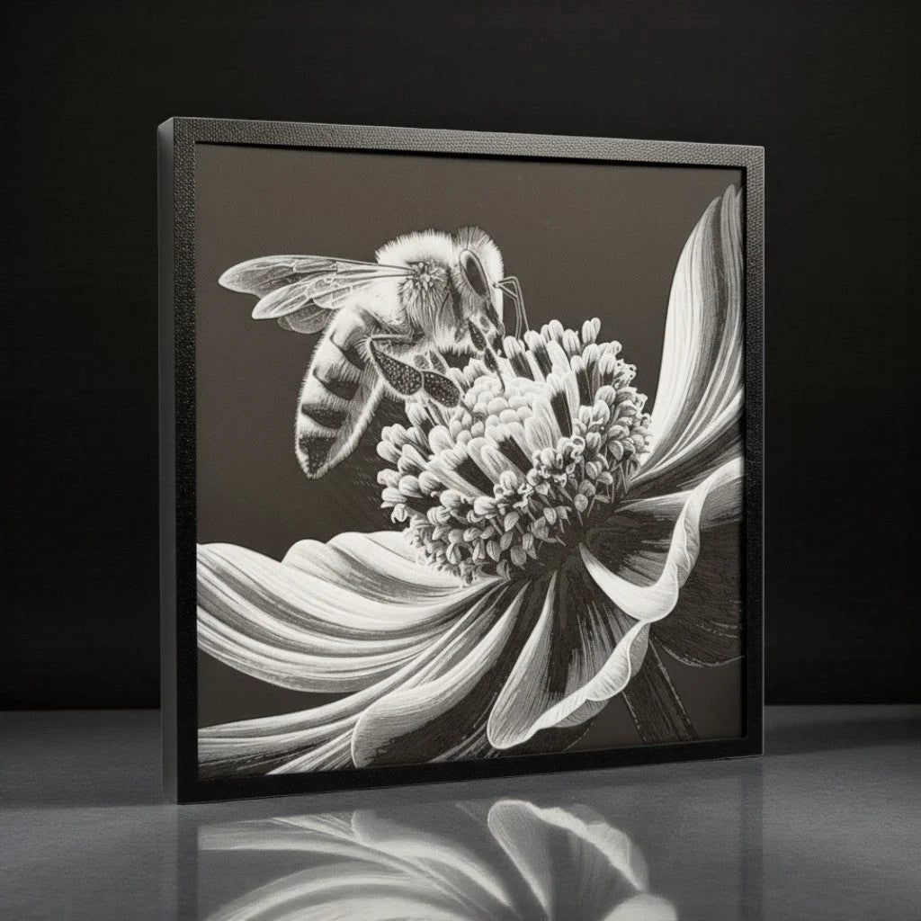 Pollinating Bee Framed 3D Art Print