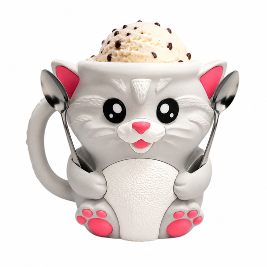 Cat Ice Cream Tub Holder - 3D printed cat-shaped ice cream tub holder by ELIT3D