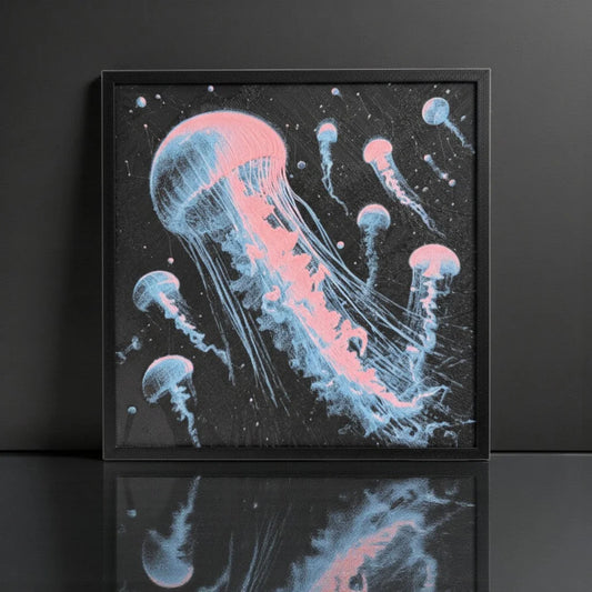 Glow in the Dark Jellyfish Framed 3D Art Print - framed 3D printed jellyfish wall art by ELIT3D