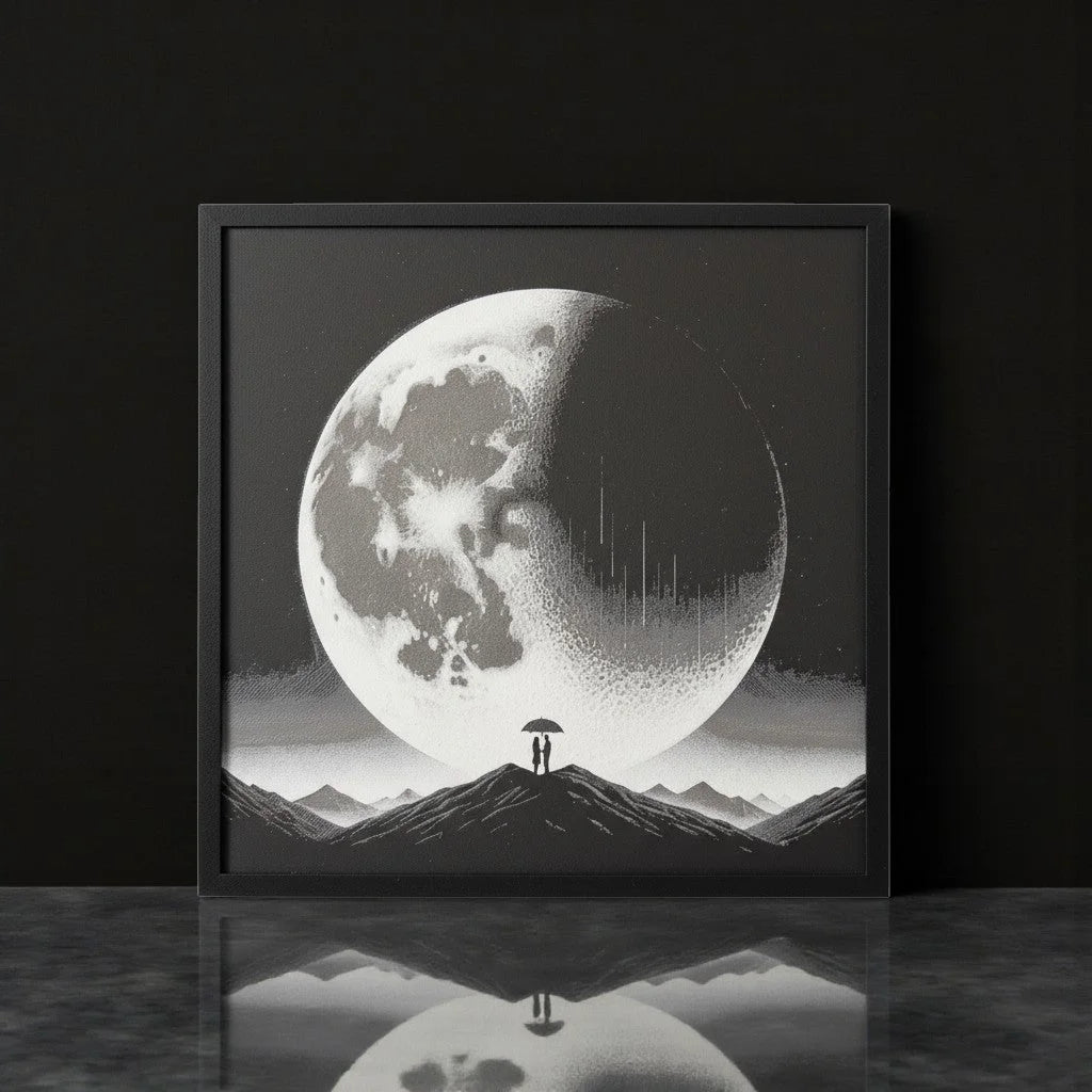 Moonlit Embrace Framed 3D Art Print - framed 3D printed moonlit landscape wall art by ELIT3D