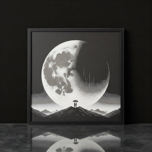 Moonlit Embrace Framed 3D Art Print - framed 3D printed moonlit landscape wall art by ELIT3D