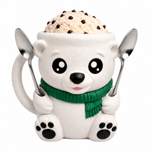 Polar Bear Ice Cream Tub Holder - 3D printed polar bear-shaped ice cream tub holder by ELIT3D