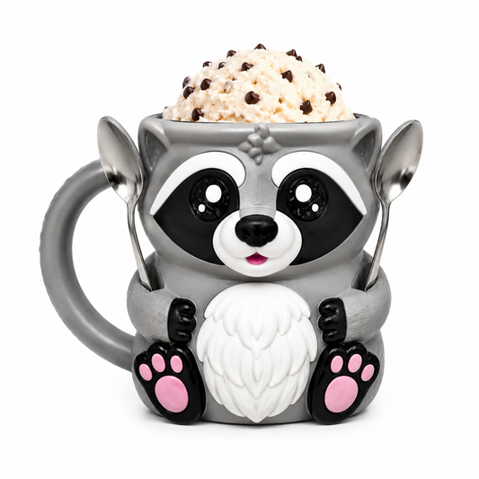 Raccoon Ice Cream Tub Holder - 3D printed raccoon-shaped ice cream tub holder by ELIT3D