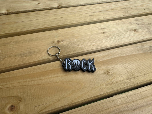 Rock Keychain - 3D printed rock music keychain with skull detail by ELIT3D