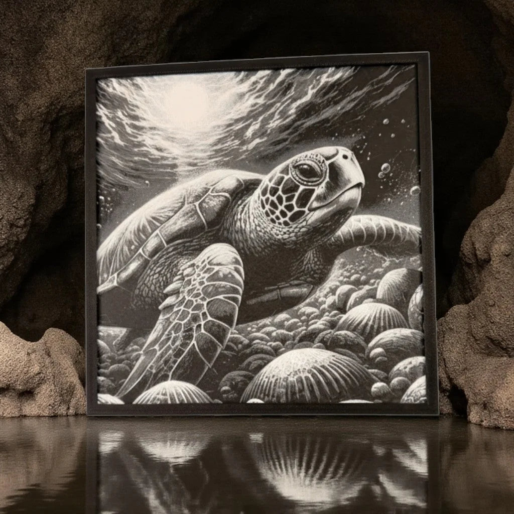 Sea Turtle Framed 3D Art Print - framed 3D printed sea turtle wall art by ELIT3D