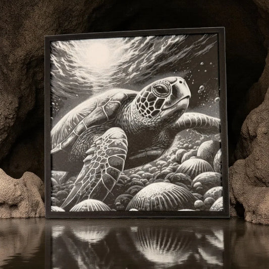 Sea Turtle Framed 3D Art Print - framed 3D printed sea turtle wall art by ELIT3D
