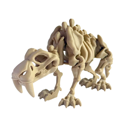 Skeleton Sabre Tooth Dinosaur - articulated 3D printed skeletal sabre-tooth cat figure by ELIT3D