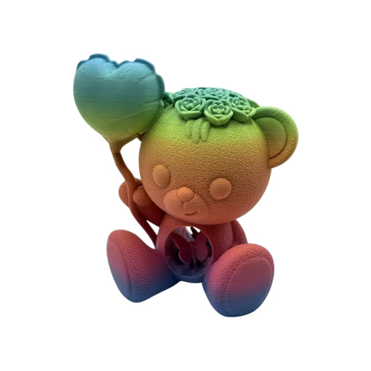 Teddy Bear Heart Balloon Ornament - 3D printed teddy bear holding a heart balloon by ELIT3D