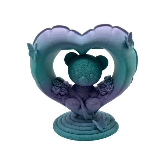 Teddy Bear Heart Ornament - 3D printed teddy bear in a floral heart frame by ELIT3D
