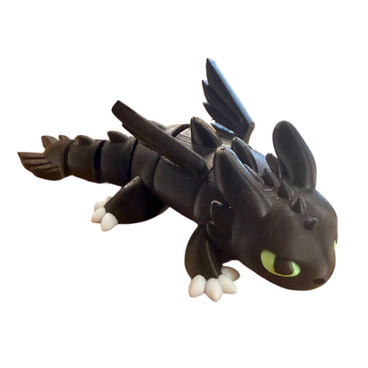 Toothless Night Fury Dragon - articulated 3D printed black dragon fidget toy by ELIT3D